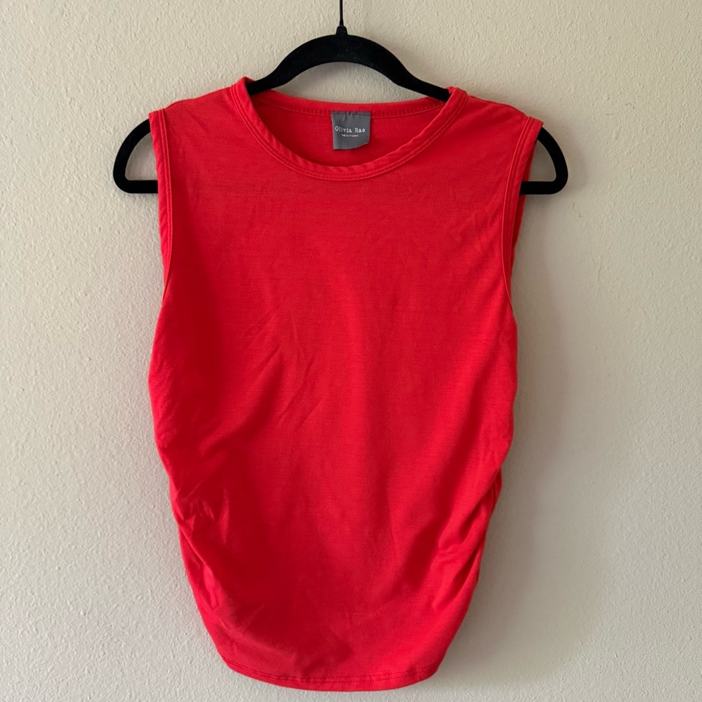 Olivia Rae Red Tank Top Sleeveless Blouse Cinched Side Casual Basic Summer